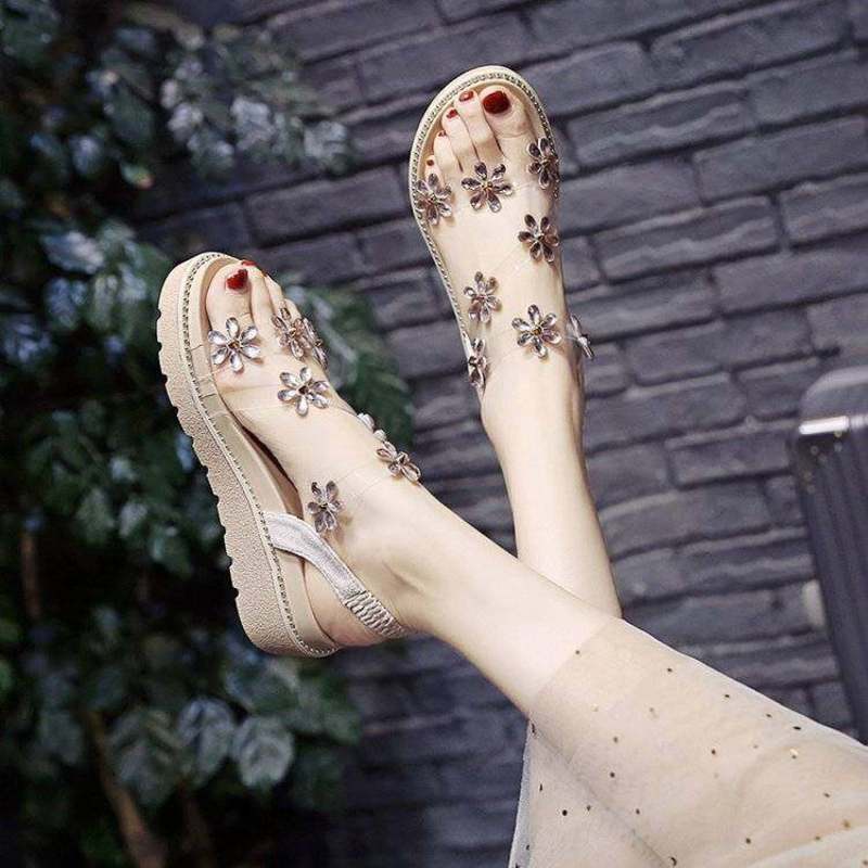 Giảm Giá Dép Sandal Đế Xuồng Thời Trang Hàn Quốc Cho Nữ Kasut Peremuan Peremuan Perlipar perempuan cantik mura
