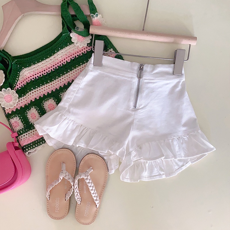 Set Áo Hai Dây + Quần Short Denim Dệt Kim Phong Cách Hàn Quốc Thời Trang Mùa Hè Cho Bé Gái