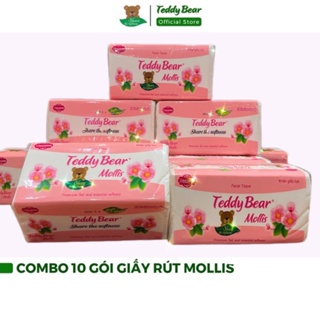 COMBO 10 Gói Khăn Giấy Rút Lụa Trắng TEDDY BEAR Mollis Mềm Mịn