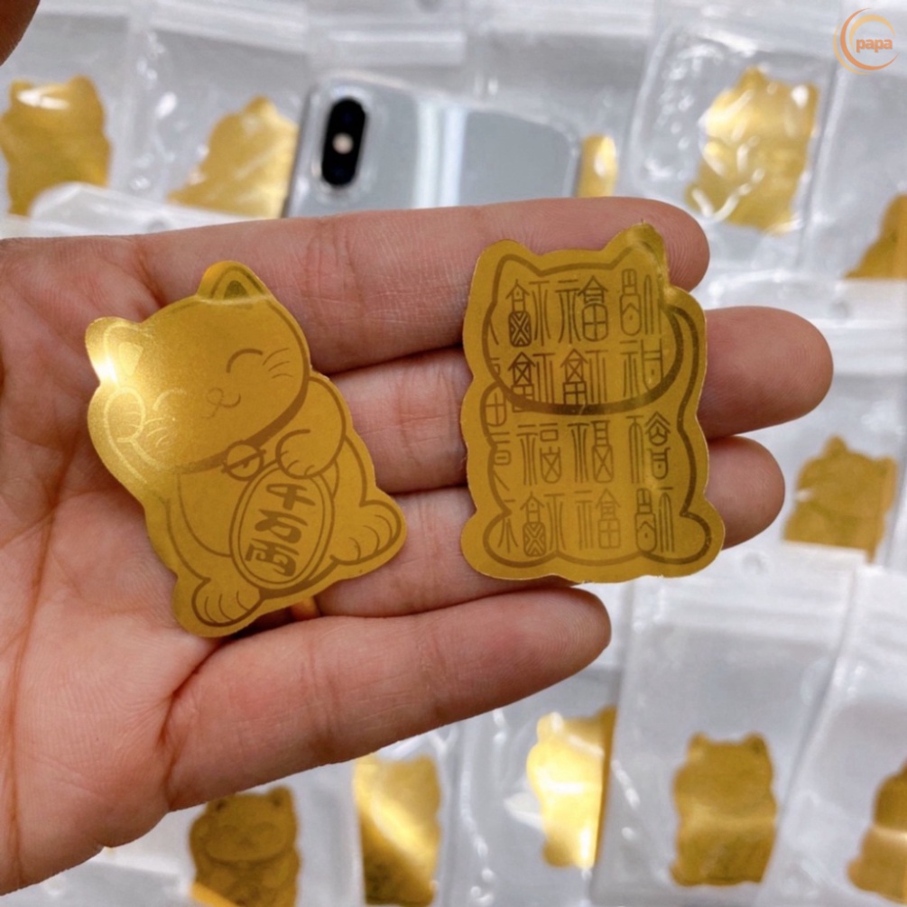 Miếng Dán Điện Thoại Sticker Mèo Thần Tài Mạ Vàng Linh Vật May Mắn Thu Hút Tài Lộc Phong Thủy 2023 - Minh An Saigon