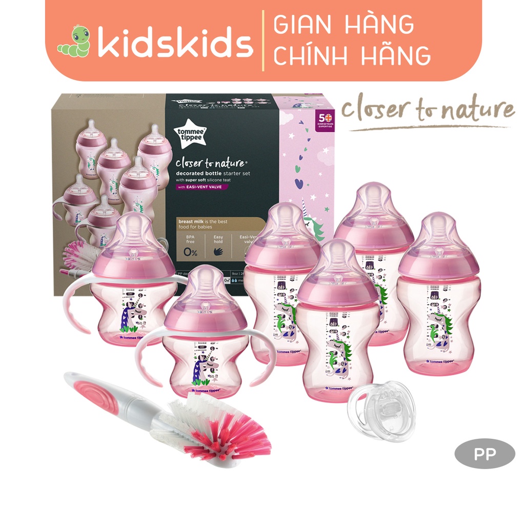 Bộ bình sữa sơ sinh họa tiết ty siêu mềm tự nhiên Tommee Tippee Closer to Nature - Hồng