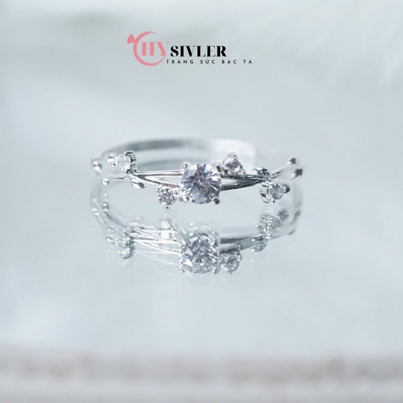 Nhẫn bạc hoa hồng hoa cỏ đính đá nhẫn nữ xinh xắn bạc 925 có size nhỏ CHY SILVER