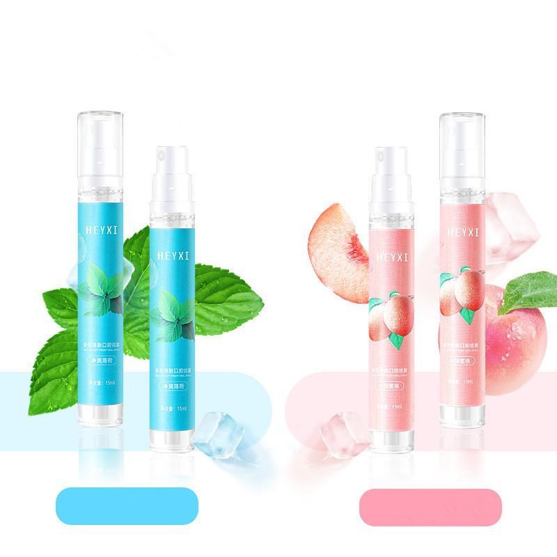Xịt Thơm Miệng Heyxi 15ml Mẫu Mới Vị Đào-Vị Bạc Hà Giúp Khử Mùi, Tạo Hơi Thở Thơm Mát Dài Lâu