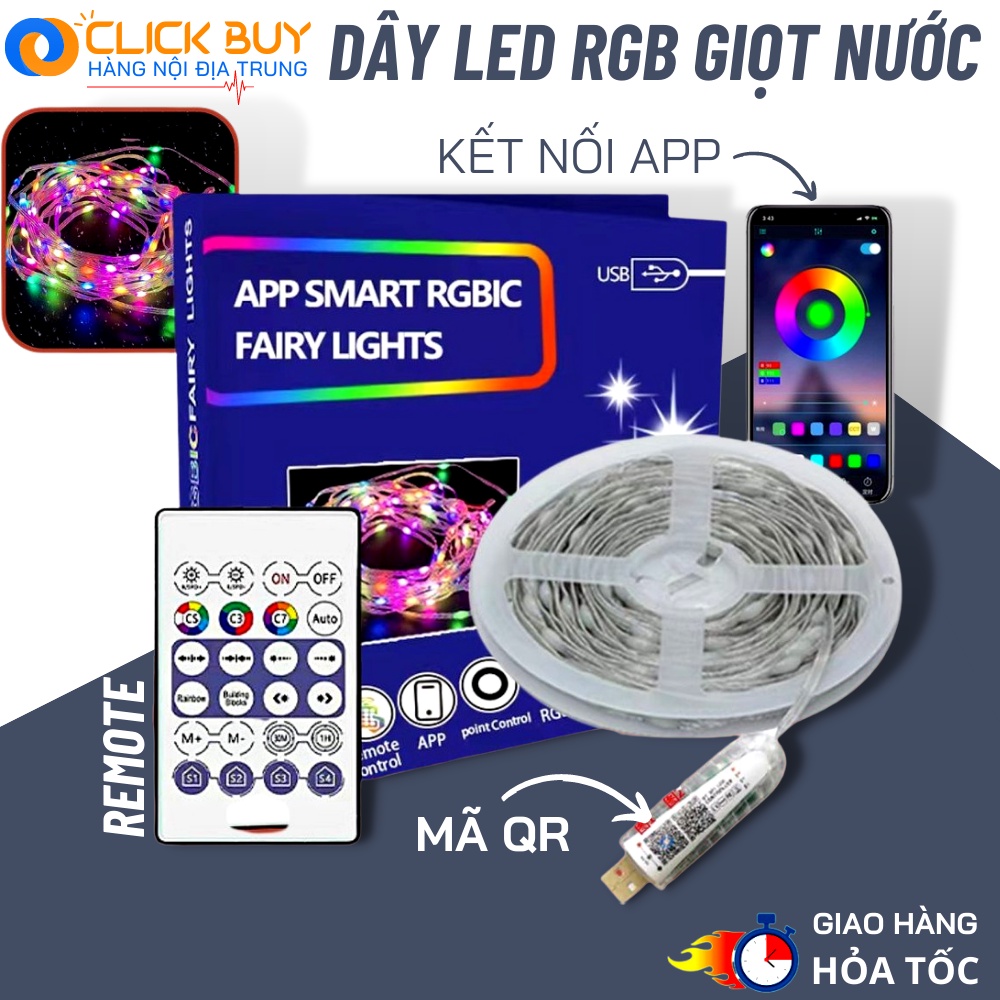 Đèn Fairy Light 16 triệu màu điều khiển APP điện thoại, dây led nháy đuổi decor phòng, trang trí tết, noel