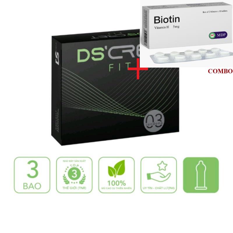 Combo Biotin 5mg+ Bao cao su DS'CRET hàng chính chãng