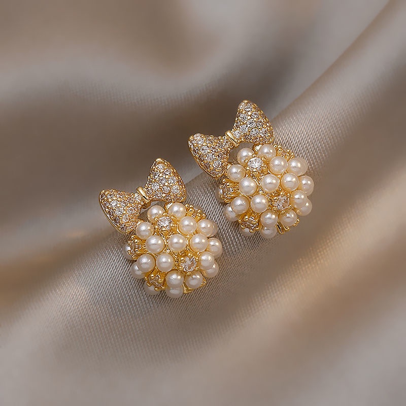 Bông Tai Mạ Bạc 925 Hình Nơ Đính Ngọc Trai Phong Cách Hàn Quốc Thời Trang Mới 2023