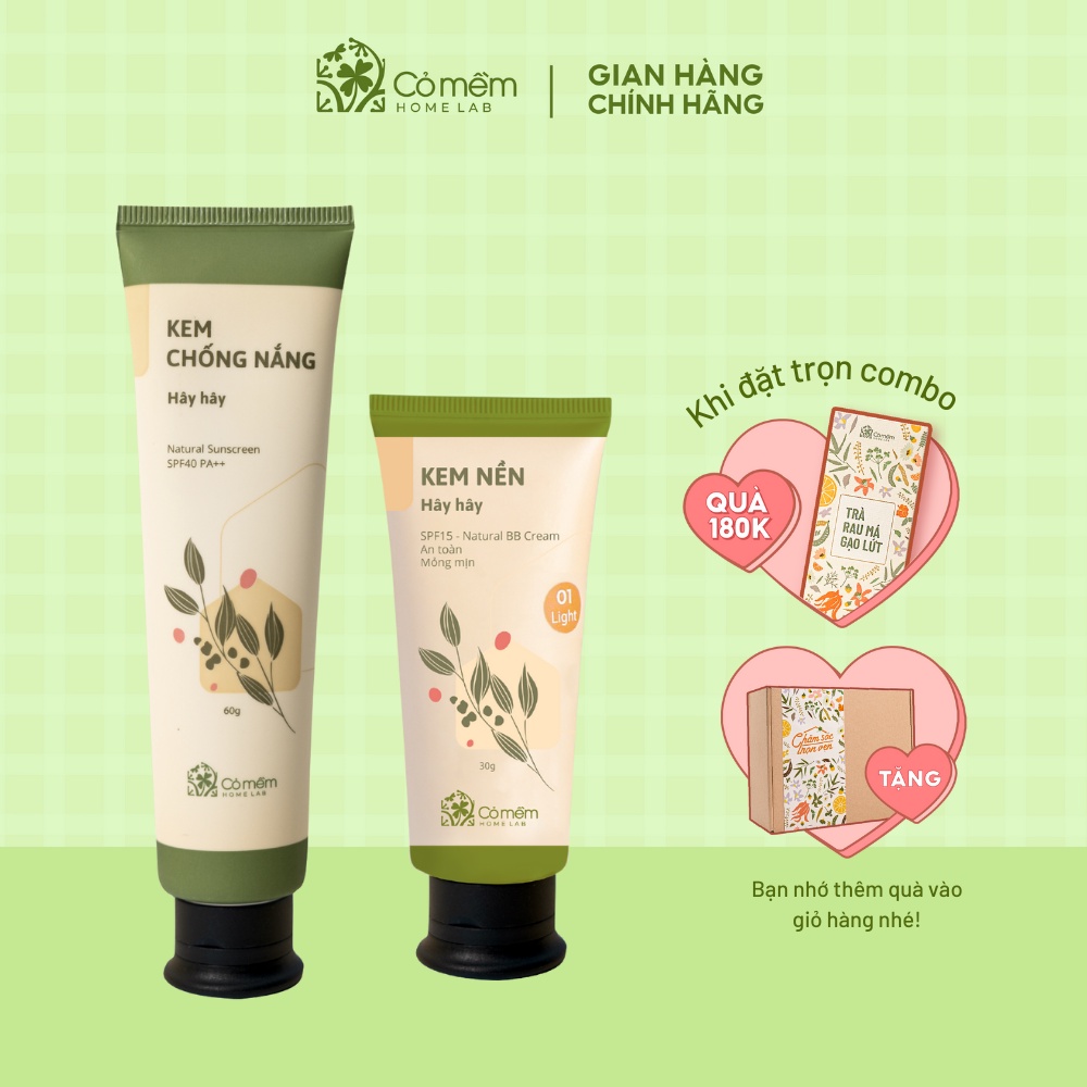 Bộ Combo Trang Điểm Tự Nhiên 2 Bước Hây Hây Cỏ Mềm