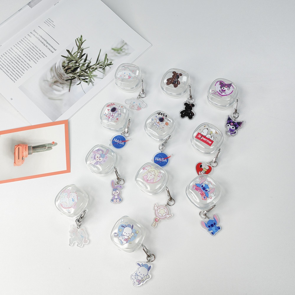 Vỏ rõ ràng cho Baseus Bowie WM02 TWS Cute Dog Bear Hoạt hình Phi hành gia Tai nghe Shell Baseus WM02 Soft TPU Transparent Stitch Protective Cover with Ornament Hook