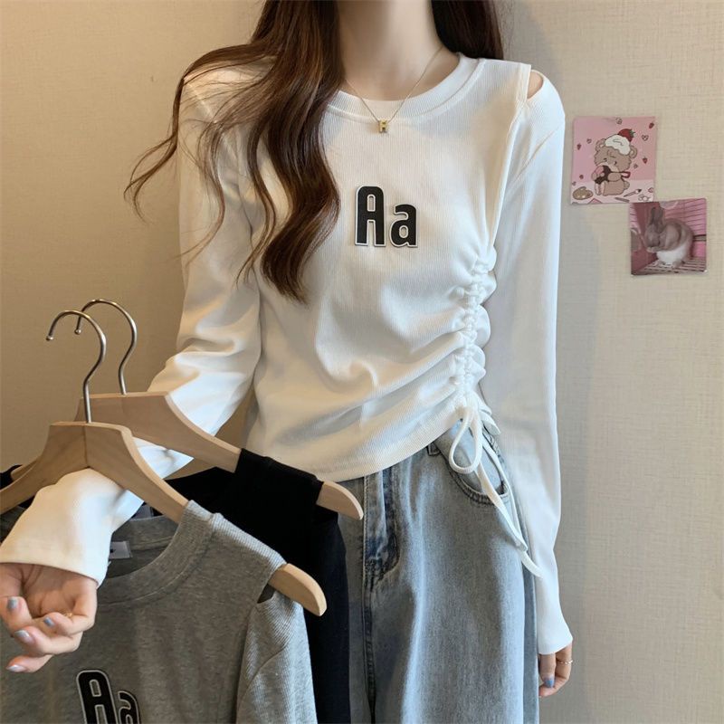 Áo Thun Tay Dài Phối Dây Rút Thiết Kế Mới Thời Trang Mùa Thu Dành Cho Nữ