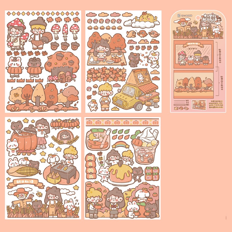 Vẽ tay hoạt hình cô gái dễ thương hàng ngày Sticker một bộ bốn tấm diy