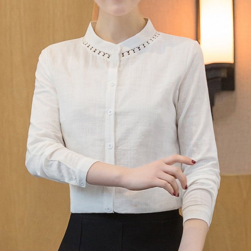 Áo Sơ Mi Vải Lanh Cotton Tay Dài Phong Cách Hàn Quốc Thời Trang Mùa Thu Cho Nữ
