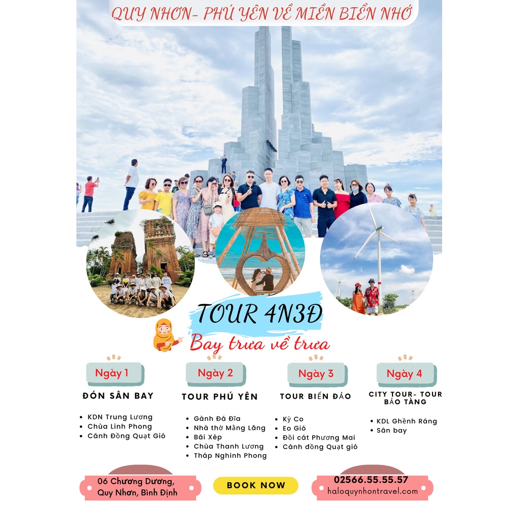 TOUR QUY NHƠN - PHÚ YÊN - TRUNG LƯƠNG 4N3Đ Bay Trưa Về Trưa