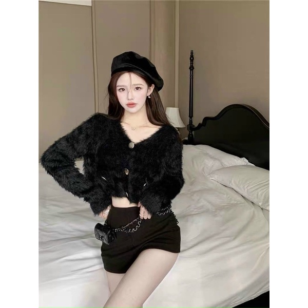 ÁO LEN LÔNG GÀI NÚT CỔ TIM 2 NẮP TÚI