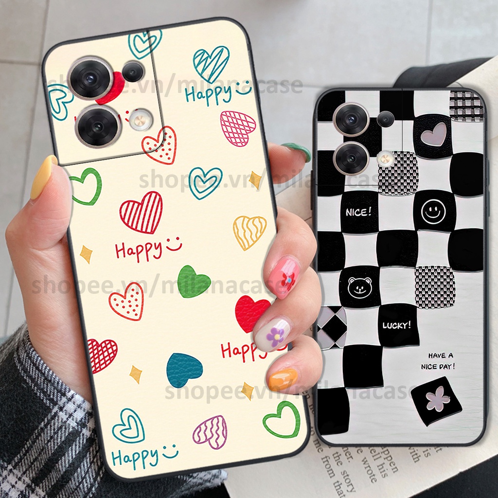 Ốp Oppo RENO 8 5G / RENO 8Z 5G / RENO 8 4G in hình caro trái tim siêu đẹp, siêu nét đầy phong cách cá tính