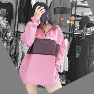 Áo khoác jacket kaki phối lưới màu hồng dáng rộng nam nữ ulzzang unisex - mm