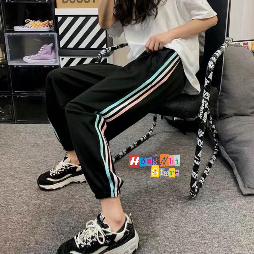 Quần Jogger 2 Line 3 Sọc Trắng Đen Bo Lai Dáng Rộng Nam Nữ Unisex Oversize Ulzzang - MM