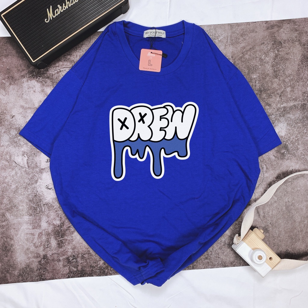 Áo Phông Xanh Dương Áo Thun Unisex Nam Nữ Hot Cotton Mát Chữ Drew Chảy - shop.lucas