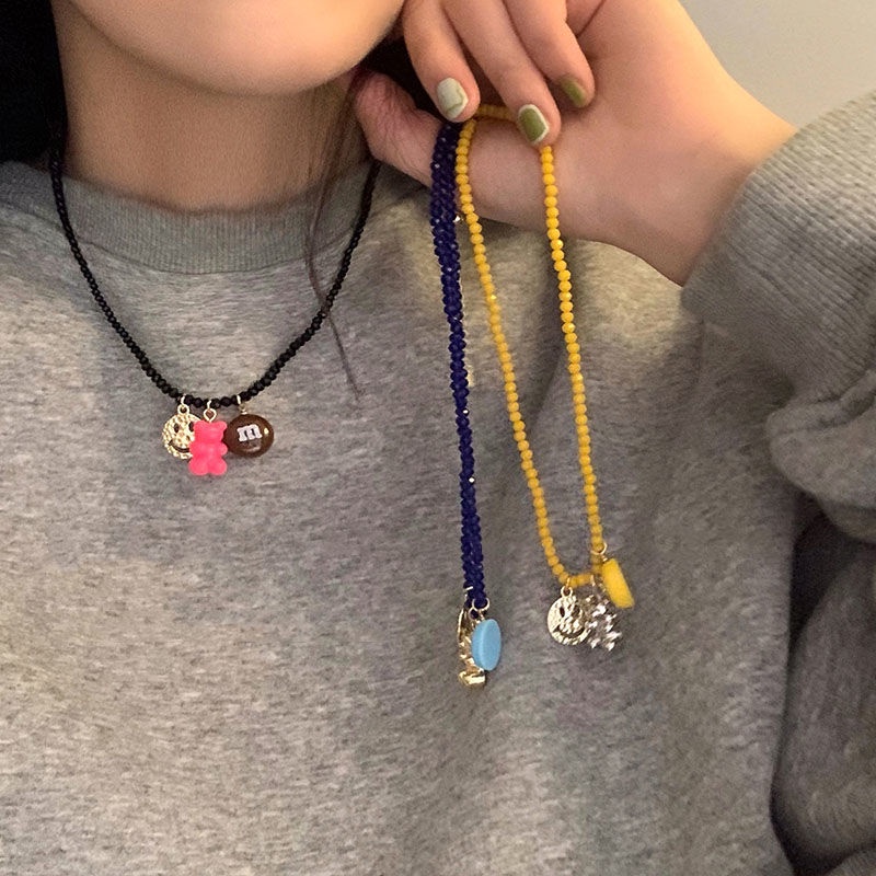 Vòng cổ Hợp Kim Mặt Gấu Cười Đính Pha Lê Phong Cách Hàn Quốc Mới Cho Nữ