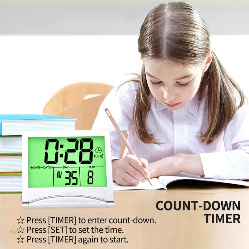 Đồng Hồ Báo Thức Kỹ Thuật Số Màn Hình LCD Có Lịch Và Đèn Nền Đo Nhiệt Độ Cho Phòng Ngủ / Đi Du Lịch