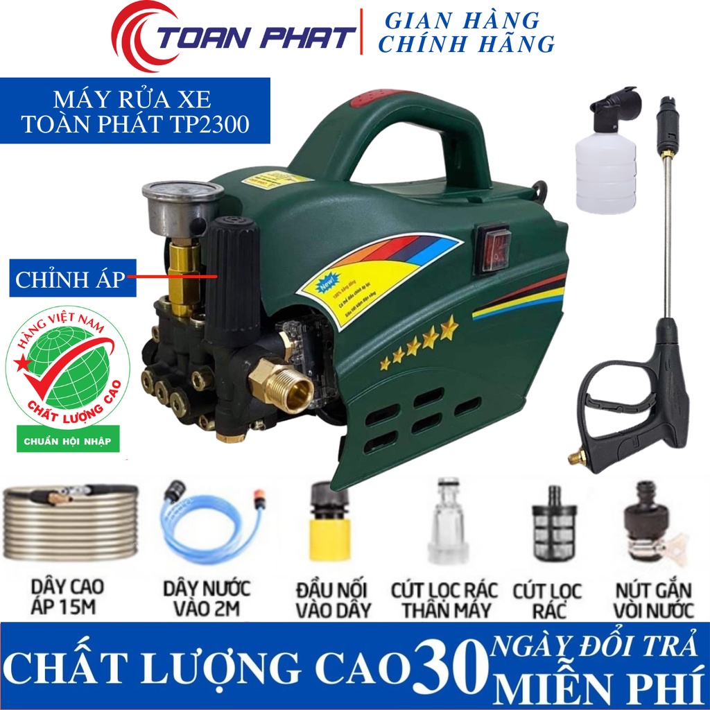 Máy Rửa Xe Cao Áp Toàn Phát TP2300 Dây Đồng 100% - Máy xịt rửa mini Có Chế Độ Điều Chỉnh Áp Lực Nước Tiện Dụng