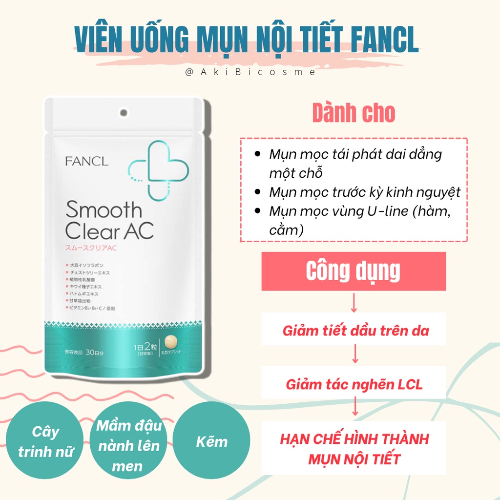 Set tiết kiệm 3 gói Fancl smooth clear AC viên giảm mụn nội tiết