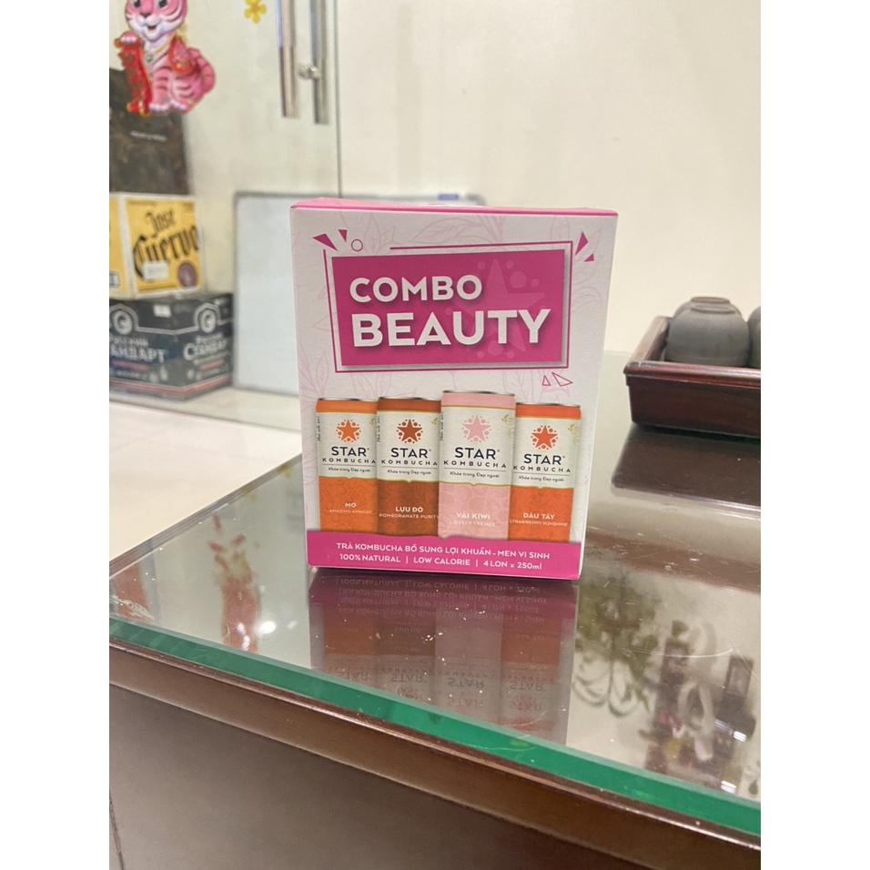 STAR KOMBUCHA Mix 4 - Beauty Thức uống lên men tự nhiên - Lốc 04 lon x 250ml - Khỏe trong đẹp ngoài