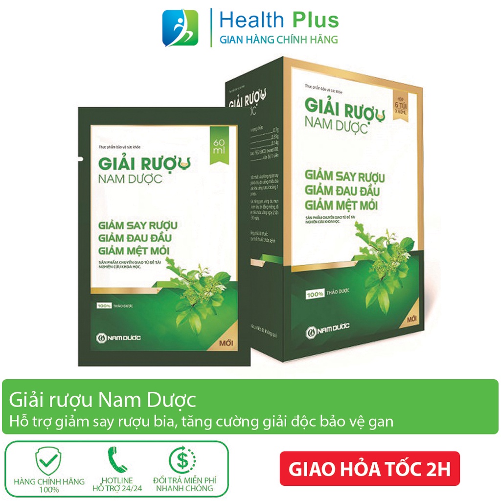 Nước giải rượu Nam Dược (hộp 6 túi) hỗ trợ giảm say rượu bia, tăng cường chức năng giải độc bảo vệ gan