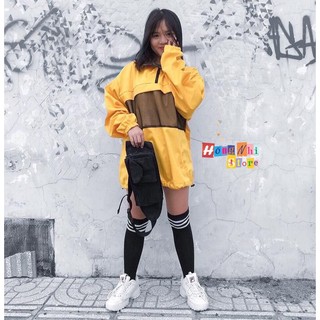 Áo Khoác Jacket Kaki Phối Lưới Màu Vàng Dáng Rộng Nam Nữ Ulzzang Unisex - MM