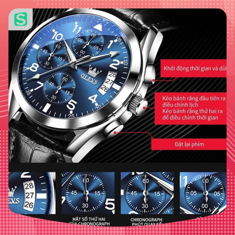 Đồng hồ nam chính hãng OLEVS 2878 dây da bò  chống vô nước sâu  hiệu ứng phát sáng