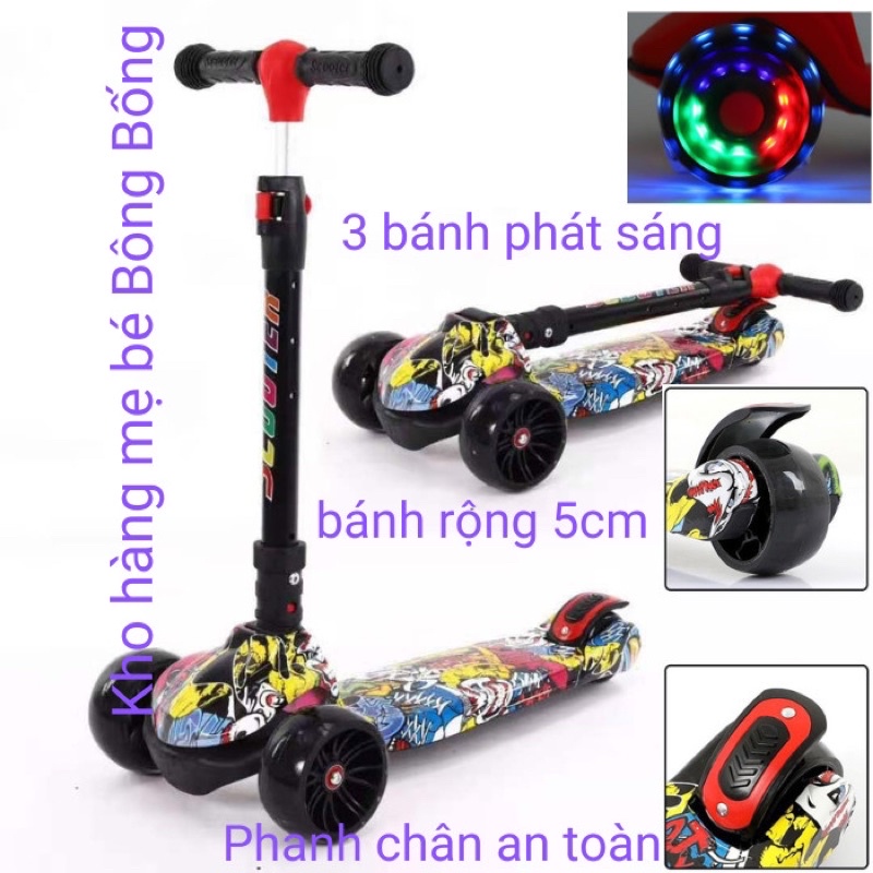 Xe trượt scooter hiệu Be1 hàng xuất Eu bánh to có đèn phát sáng
