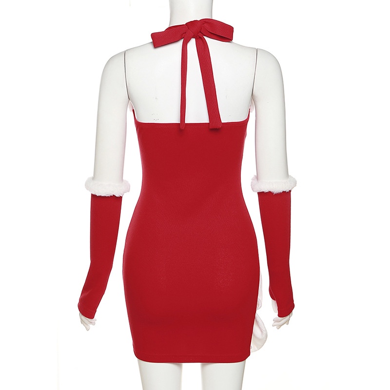 Đầm giáng sinh KLIOU đính nơ màu trắng cảm giác giống thật cho nữ