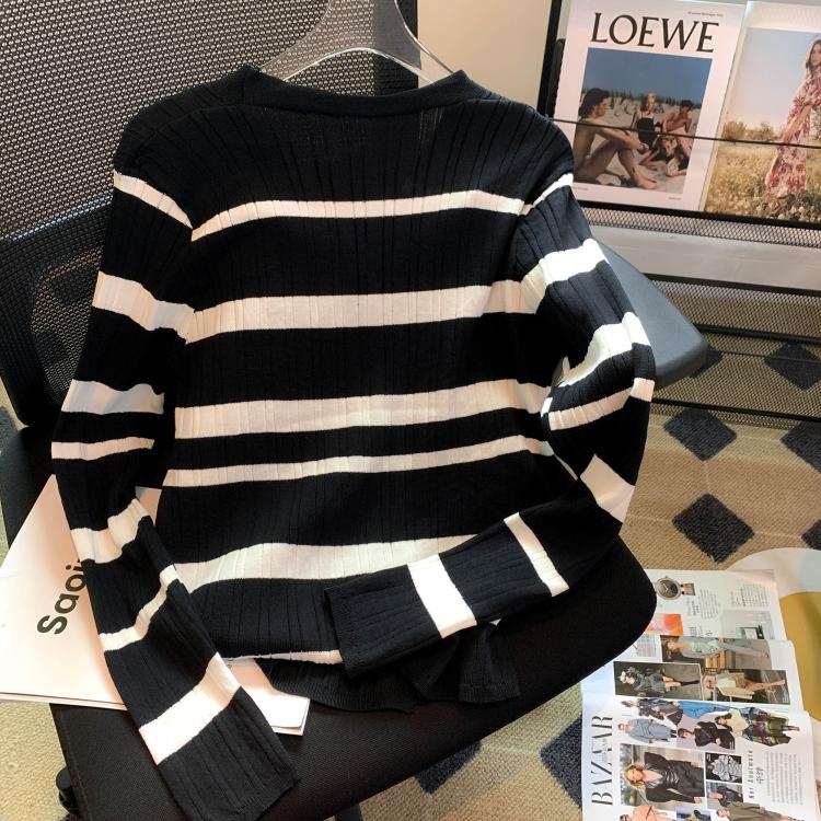 Áo Khoác Len cardigan Tay Dài Dáng Rộng Họa Tiết Kẻ Sọc Màu Sắc Retro Thời Trang Thu Đông Cho Nữ