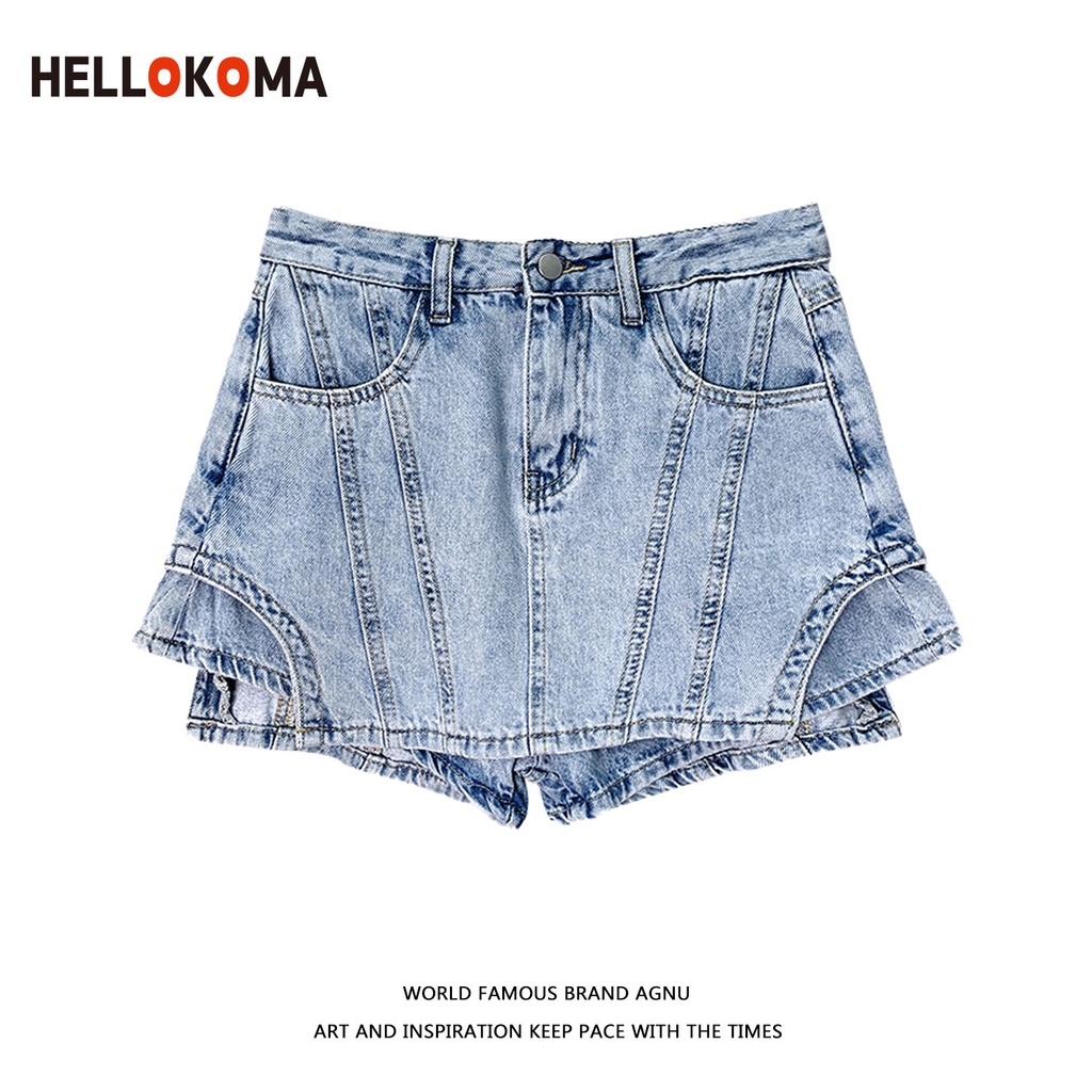 Quần Short Denim Giả Váy Lưng Cao Họa Tiết Hello Kitty Thời Trang Mùa Hè Cho Nữ