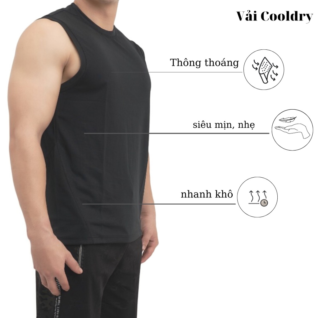 Áo thun tanktop thể thao nam trơn cổ tròn HUDOMAN form slimfit sát nách vải thun lạnh thông thoáng thoải mái vận động
