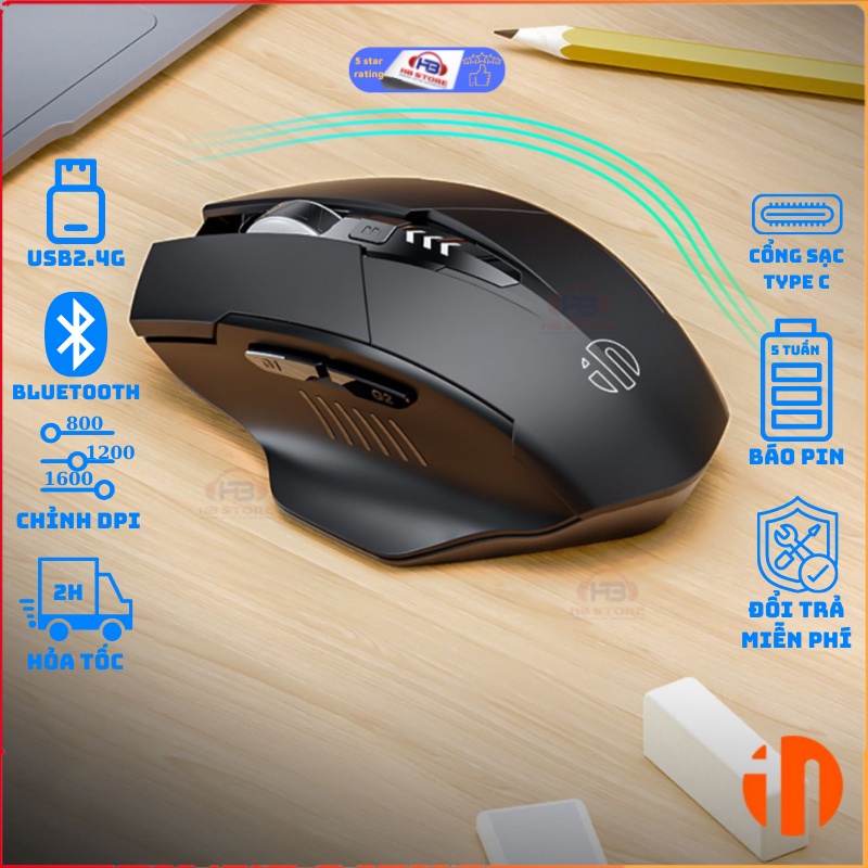 Chuột không dây Inphic M6Pro sạc pin Chuột gaming không dây bluetooth dùng cho window,mac,tablet,phone