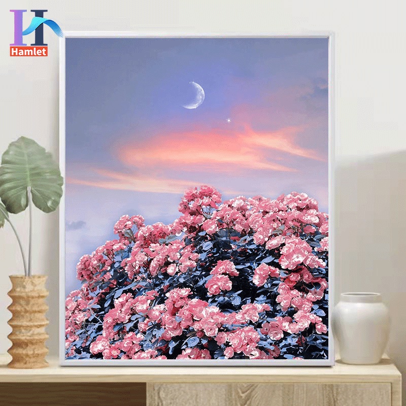 Bộ tranh sơn dầu acrylic Hamlet vải canvas tô màu theo số hình hoa hồng trang trí nghệ thuật gia đình cỡ 40*50cm