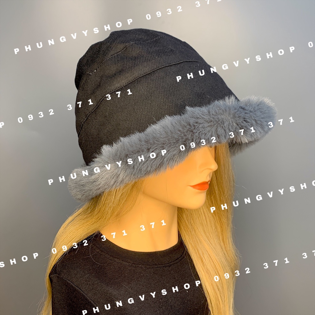 Mũ bucket cực hot unisex nam nữ mùa thu đông giữ ấm -KAKI VIỀN LÔNG- nón tai bèo vành