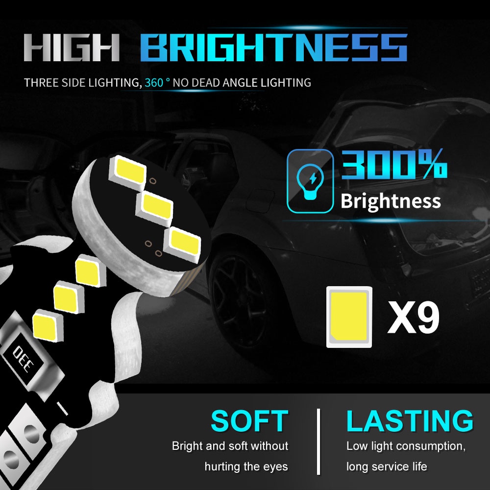 Bóng Đèn LED T10 9SMD W5W 168 Gắn Biển Số Xe Hơi Xe Máy