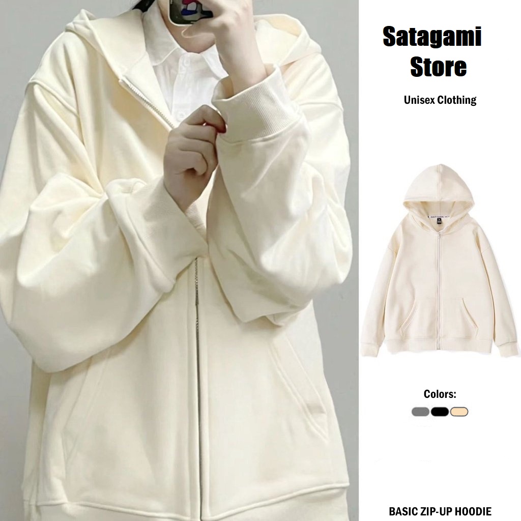 Áo khoác cadirgan nỉ hoodie mũ 2 lớp form rộng có khóa cao cấp Unisex, Thời trang nữ Thu Đông mới nhất Satagami