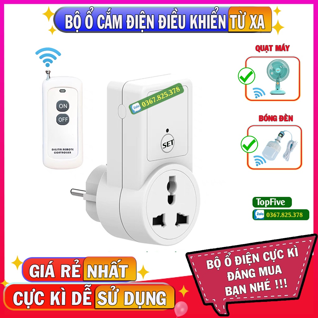 Bộ Ổ cắm điện thông minh điều khiển từ xa bằng Remote. Điều khiển xa khoảng 70m, Giúp bật tắt quạt máy, bóng đèn