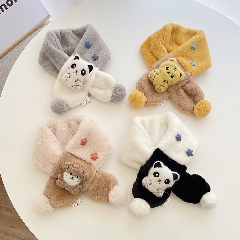 Khăn Choàng Cổ Dày Dặn Chống Gió Đính Búp Bê Hoạt Hình Dễ Thương Cho Bé