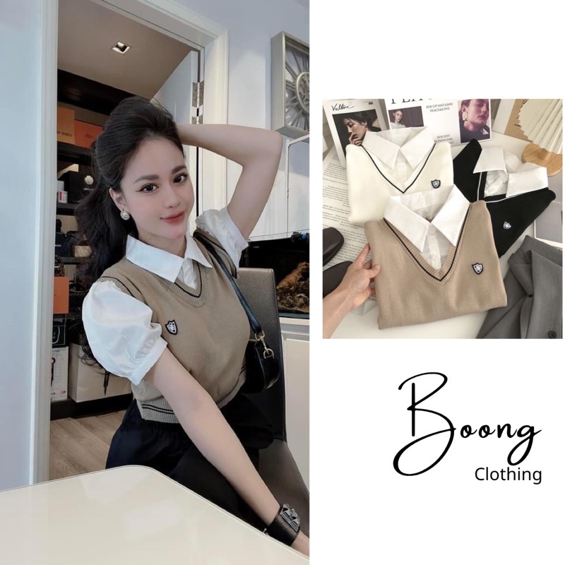 Áo ghile len học sinh cổ tim huy hiệu chất len mềm đẹp boong_clothing
