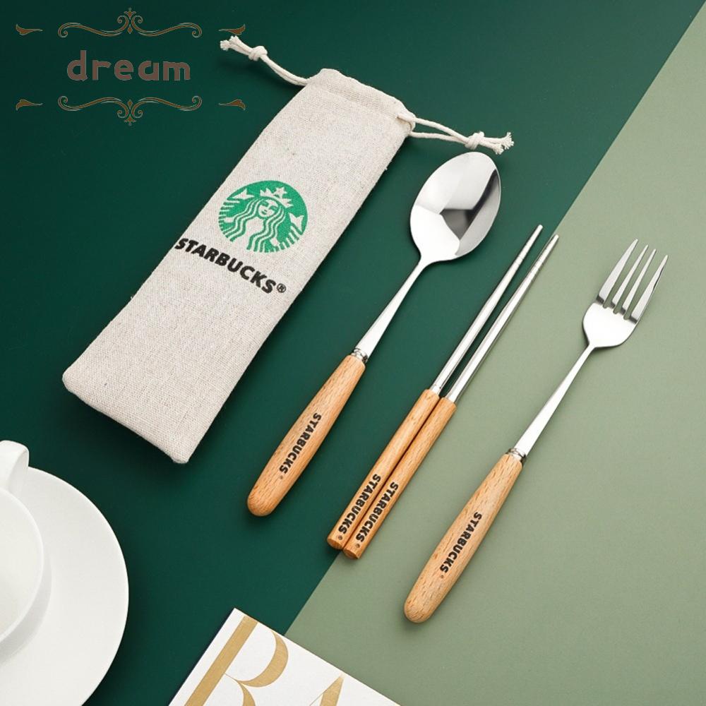 【DREAMLIFE】Starbucks Stainless Steel Cutlery Nordic Fork Chopsticks Spoon Set Spoon Cute Cutlery Portable Storage