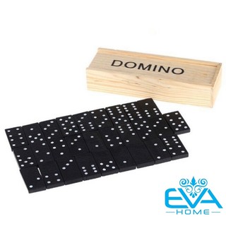 Bộ đồ chơi cờ domino nhựa đen kèm hộp gỗ đựng sang trọng