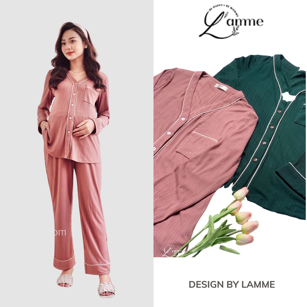 Bộ đồ bầu mặc nhà LYN có khóa cho bé ti, chất thun tăm phù hợp mùa thu đông, mẹ bầu ở cữ sau sinh thiết k