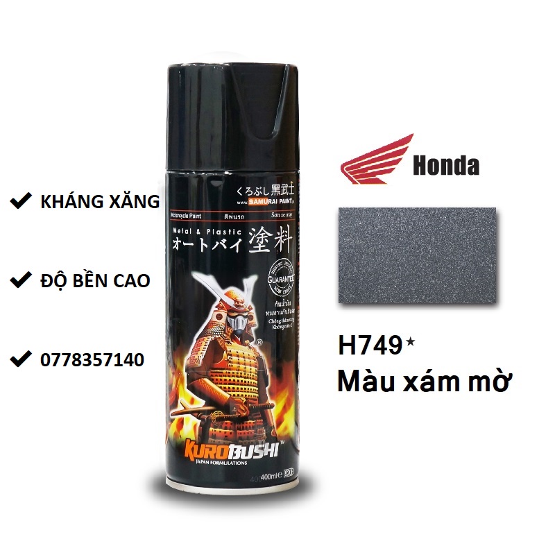 H749 Sơn xịt Samurai MÀU XÁM MỜ