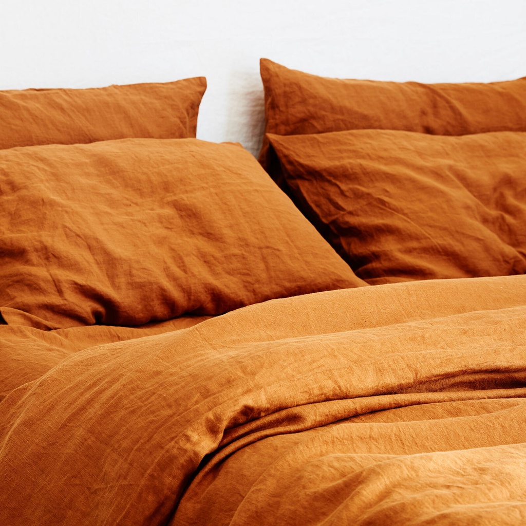 Set ga giường và vỏ gối LINEN cao cấp premium 100% màu cam cháy anam home & bedding