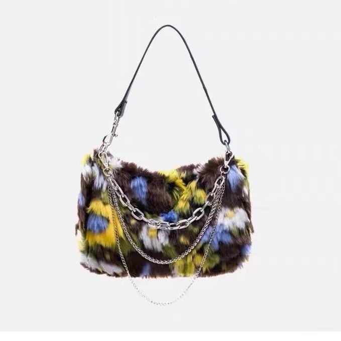 Hàng Mới Về Túi Xách Lông Nhung Mềm Mại Phối Dây Xích Thời Trang Thu Đông