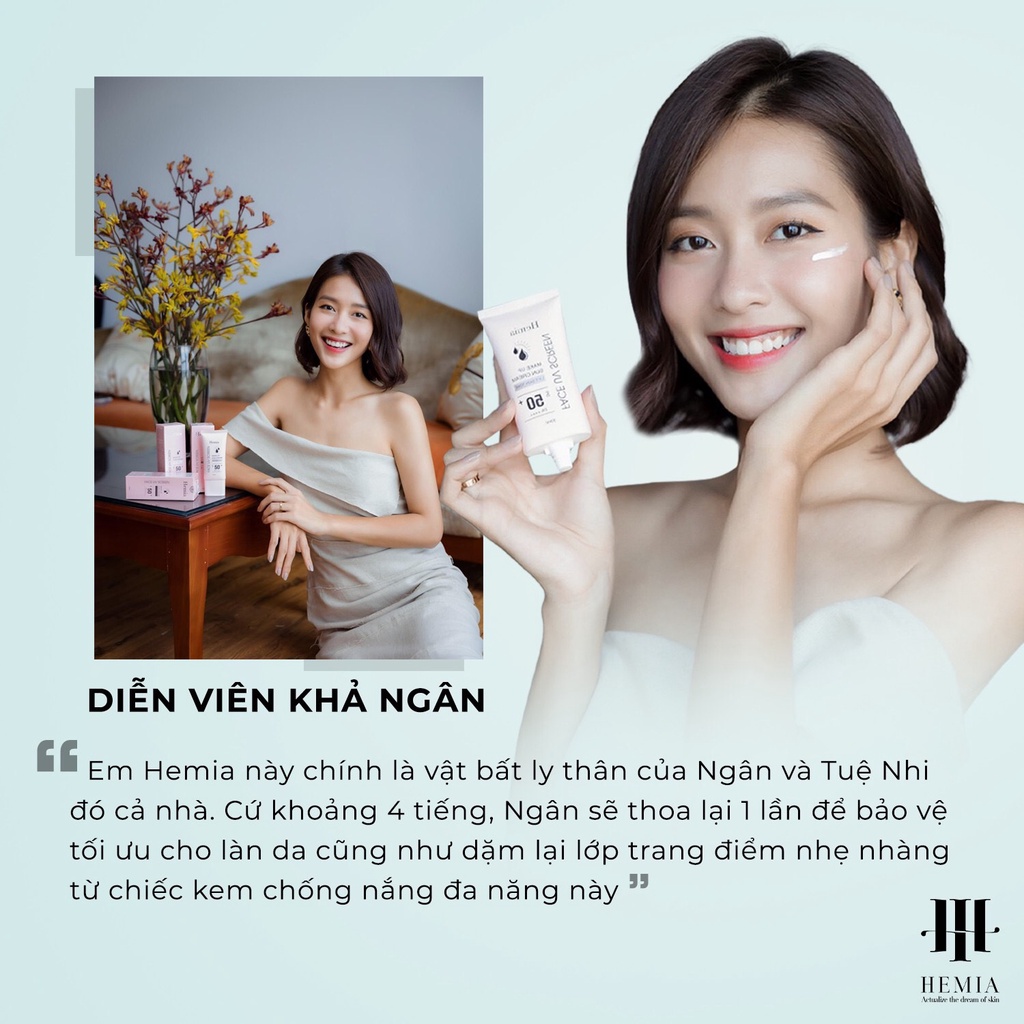 Kem chống nắng Hemia nâng tone, trắng da, kiềm dầu cho da dầu mụn, khô, nhạy cảm nhập khẩu Hàn Quốc Size du lịch 15ml