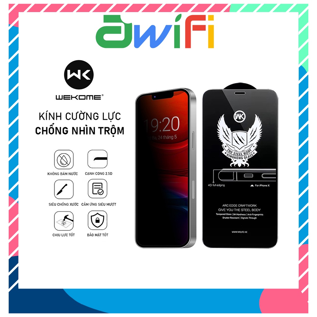 Kính cường lực iphone WK chống nhìn trộm cao cấp 4D 6s/6splus/7/7plus/8/8plus/x/xs/11/12/13/pro/max - Awifi Case G5-8